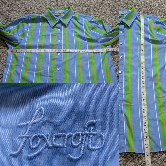 Foxcroft Blue Green Striped Long Sleeve Cotton Blend Button Up 12 - Picture 8 of 8